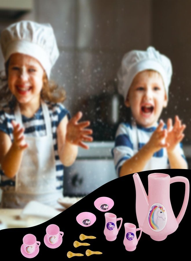 VGRASSP Plastic Tea Party Pretend Play Kitchen Coffee Set 15 Pc - Toy Pot, Cups, Saucers, Kettle, Milk Pots & Spoons Fun Learning Playset - Multicolor (Color As Per Stock) - Image 4